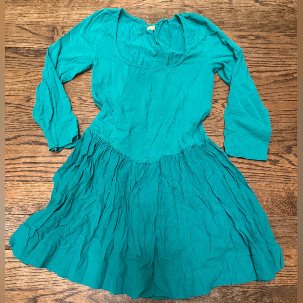 Free People Teal Long Sleeve Babydoll Mini Dress XL Boho Empire Waist